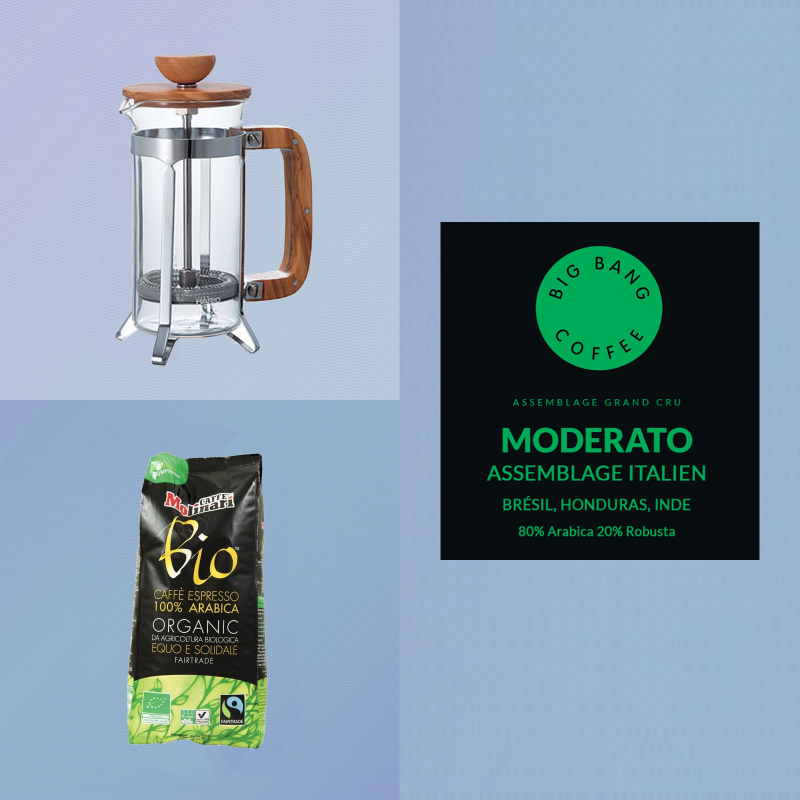 Coffret cadeau Easy Brew - French Press Bois - Moulu Bio - 2 tasses  - 1