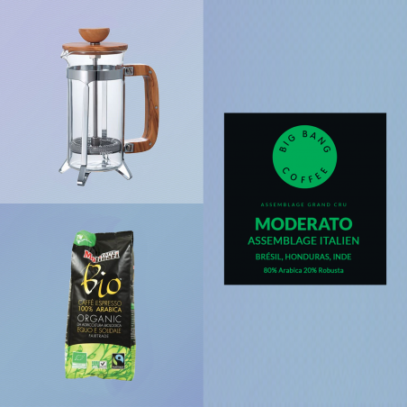 Coffret cadeau Easy Brew - French Press Bois - Moulu Bio - 2 tasses  - 1