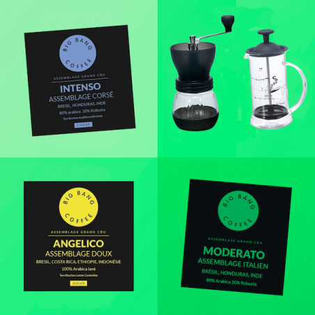 Coffret cadeau Easy Brew - French Press Basic + moulin - Grains - 2 tasses  - 1