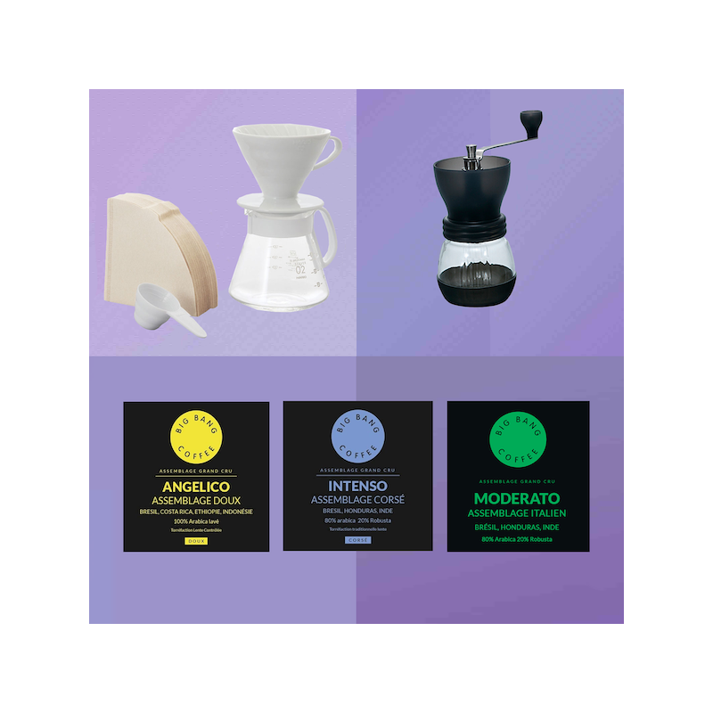 Coffret cadeau Slow Coffee Beginner - Kit V60 céramique + moulin - Grains - 1/4 tasses  - 1