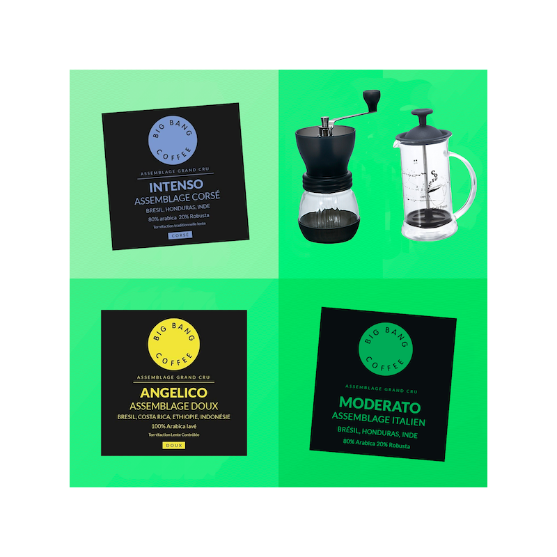 Kit découverte Easy Brew - French Press Basic + moulin - Grains - 2 tasses  - 1