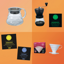 Kit découverte Slow Coffee Beginner - V60 céramique + filtres + carafe + moulin - Grains - 1/2 tasses  - 1