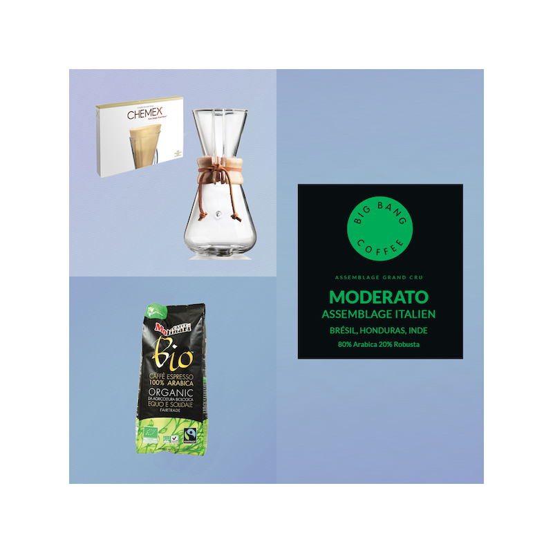 Kit découverte Vintage Coffee Lover - Chemex + filtres - Moulu - 1/3 tasses  - 1