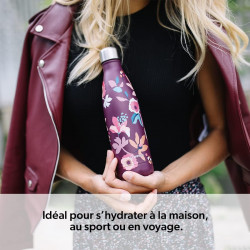 Bouteille Isotherme Inox Flowers Bleu 500 ml Qwetch - 4
